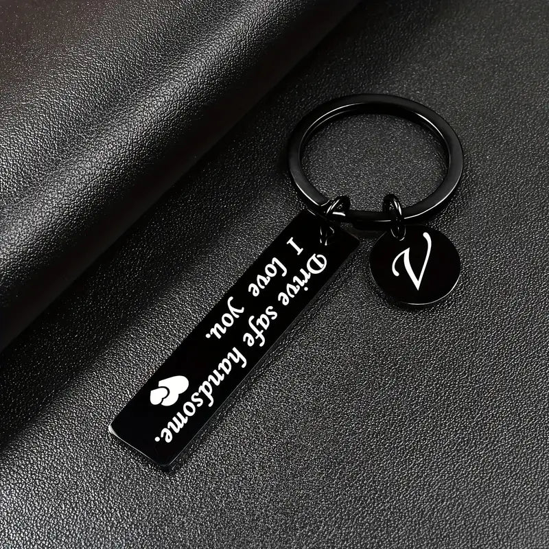 Fully Customized Drive Safe Keychain | Personalized Name, Initial & Custom Message Metal Keychain