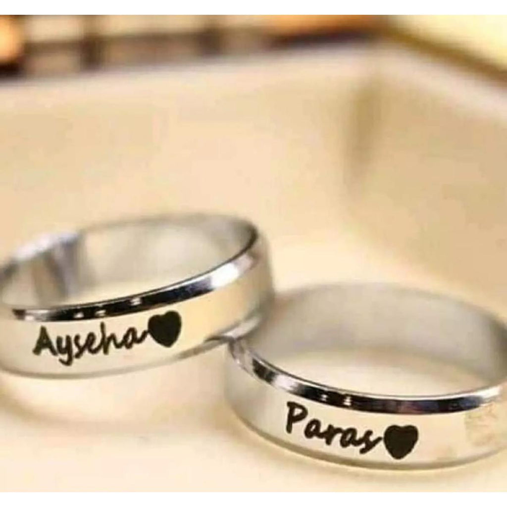 Personalized Silver Ring | Custom Name & Date Engraved Couple Ring with Heart or Crown