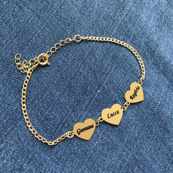 3 Hearts Bracelet Custom Name – Personalized Name Bracelet for Women & Girls