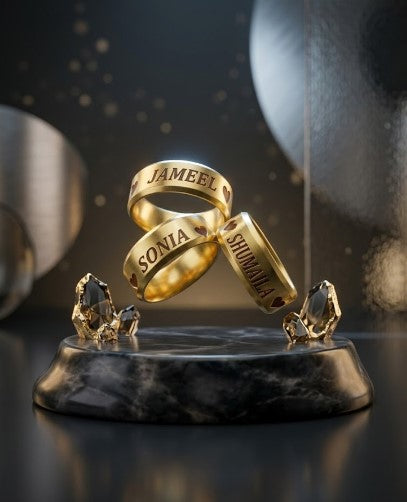 Personalized Golden Ring | Custom Name & Date Engraved Couple Ring with Heart or Crown