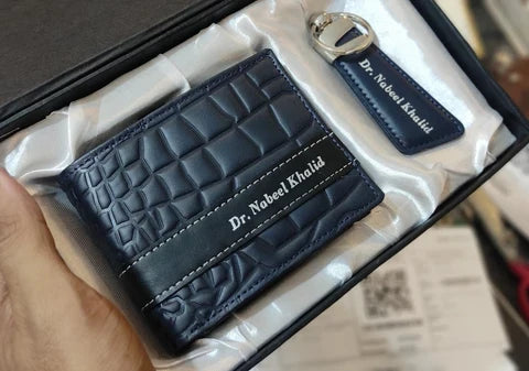 Customized Leather Name Wallet Set