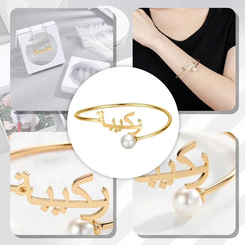 Personalized Name Bangle With White Stone - AHP Customize