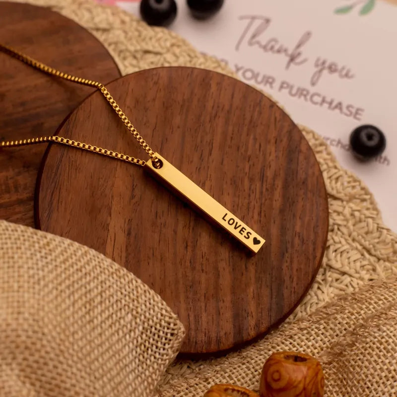 3D Engraved Bar Necklace - AHP Customize