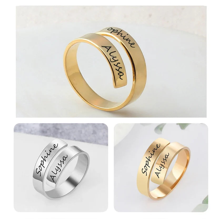 Personalized Engraved Dual Name Adjustable Ring - AHP Customize