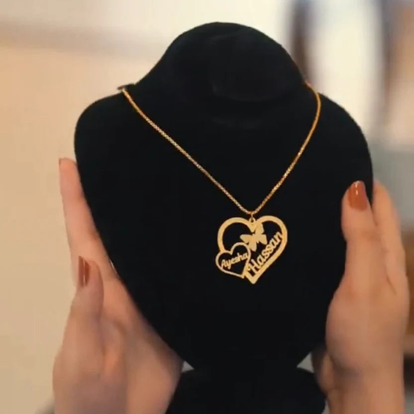Double Heart Name Necklace - AHP Customize
