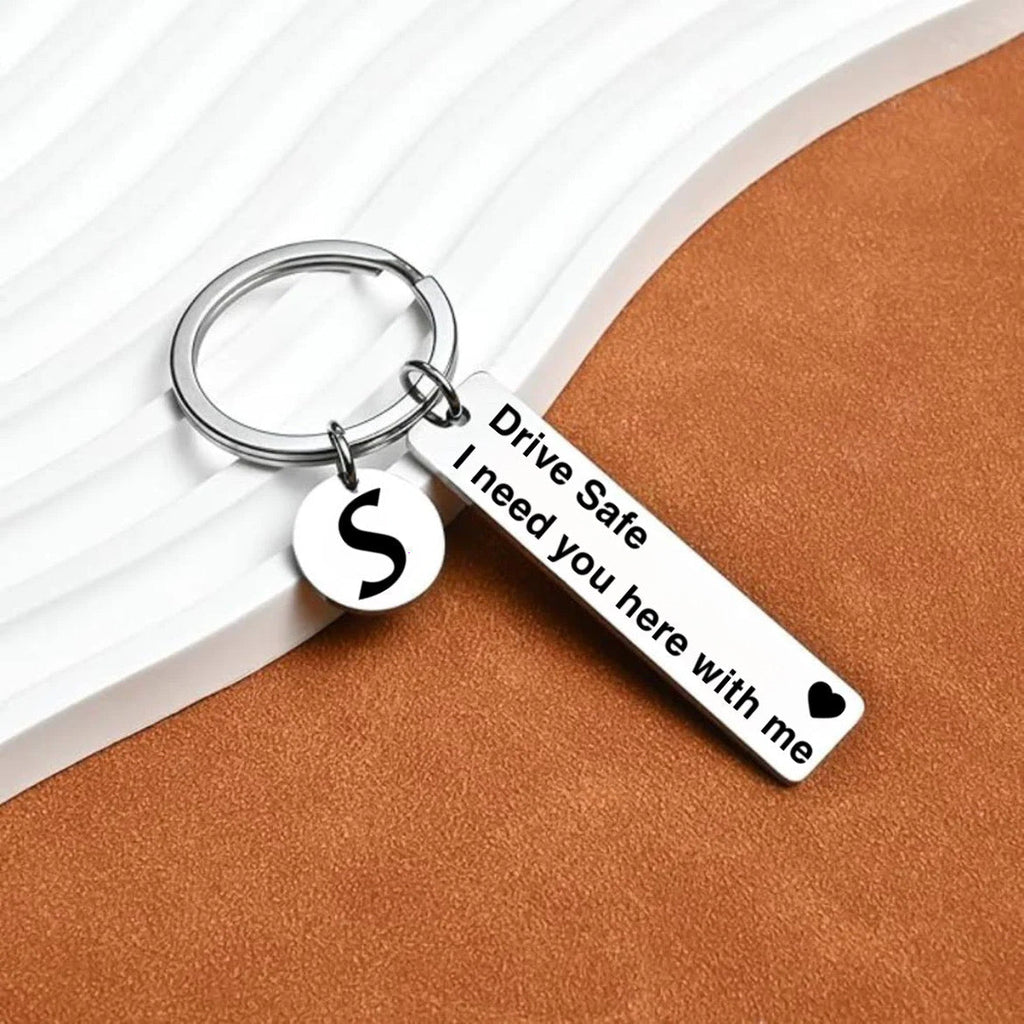 Fully Customized Drive Safe Keychain | Personalized Name, Initial & Custom Message Metal Keychain
