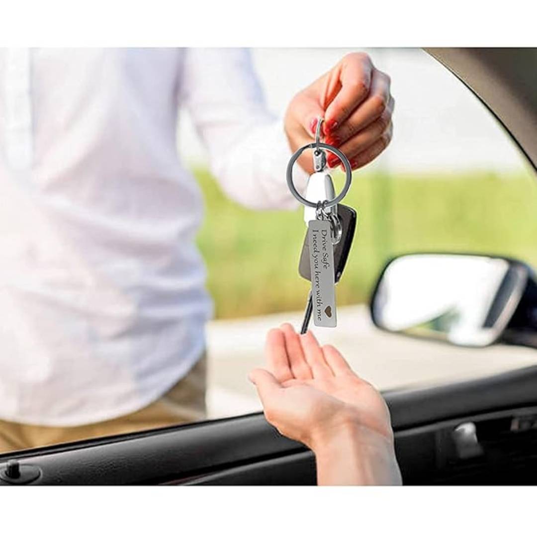 Fully Customized Drive Safe Keychain | Personalized Name, Initial & Custom Message Metal Keychain