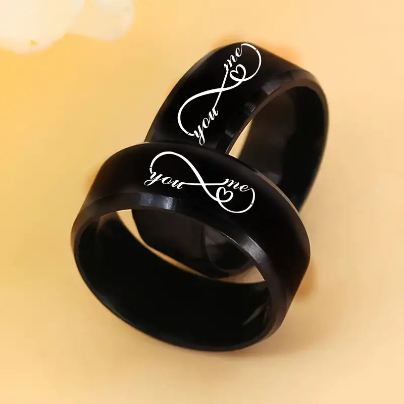 Personalized Black Ring | Custom Name & Date Engraved Couple Ring with Heart or Crown