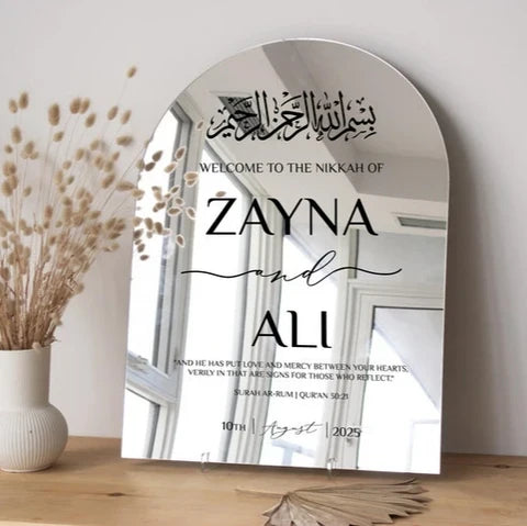 Wedding Welcome Sign with Bismillah | Acrylic Arch Wedding Welcome Board | Personalized Wedding Sign