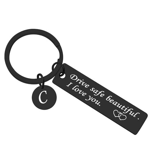 Fully Customized Drive Safe Keychain | Personalized Name, Initial & Custom Message Metal Keychain
