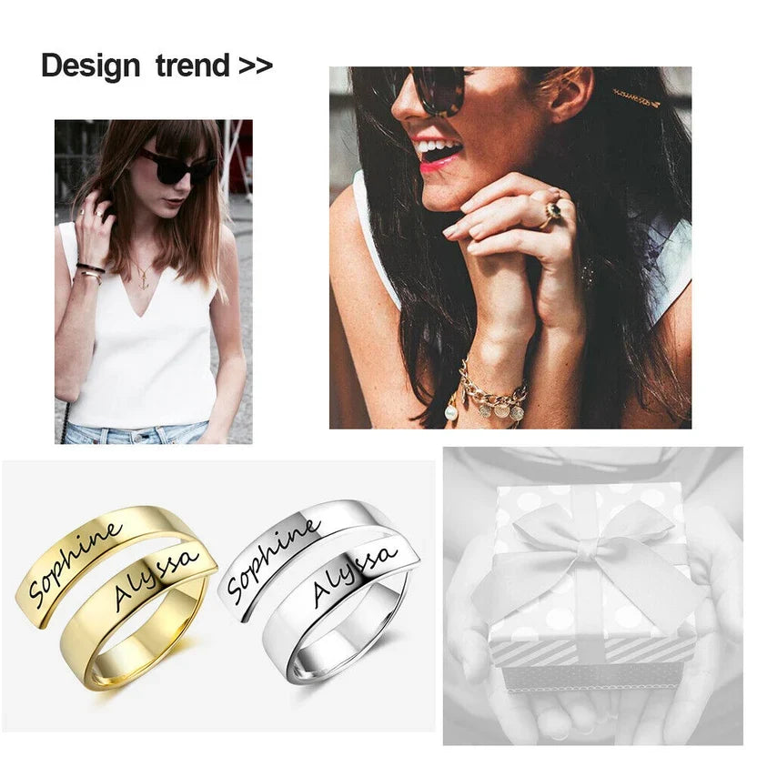 Personalized Engraved Dual Name Adjustable Ring - AHP Customize