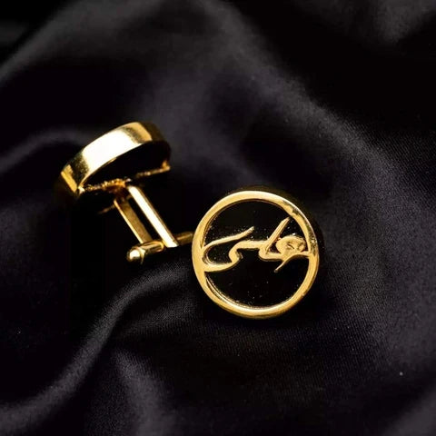 Customized Name Cufflink with Black Stone | Personalized Men's Formal Accessories
